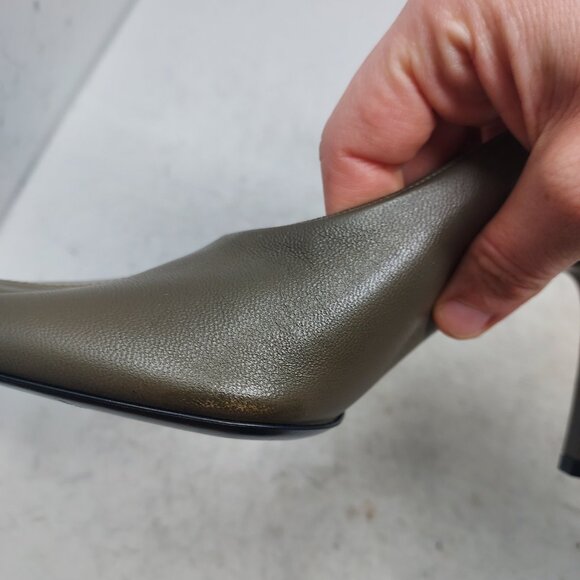 PHOEBE PHILO Nappa Green Olive Square Toe Pump Heel Shoe - Picture 12 of 12